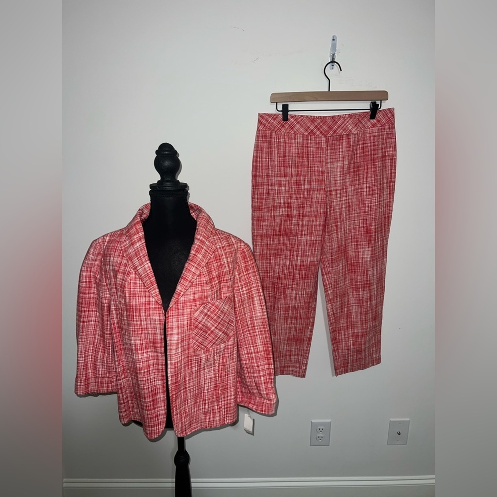 NWT Talbots Women’s Red Plaid matching pants set Size 10/12
